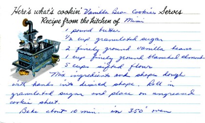 my grandmother Mimi's recipe card for vanilla bean cookies