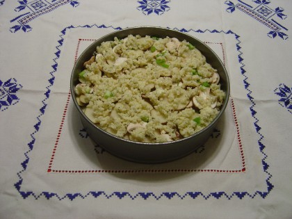 Gratin Dauphinois (scalloped potatoes) from from Julia Child's 'Mastering the Art of French Cooking', about to have boiling milk poured over it and be put in the oven