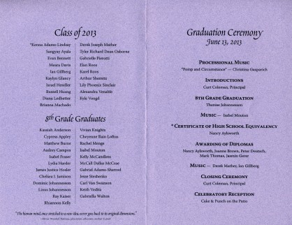 the inside of the 2013 Alternative Family Education (AFE) graduation program