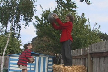 Chris intoning 'One ball to rule them all' in the 'Lords of the Trampoline' music video