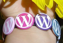 A bracelet I made using one-inch WordPress buttons and a silicone/rubber wristband