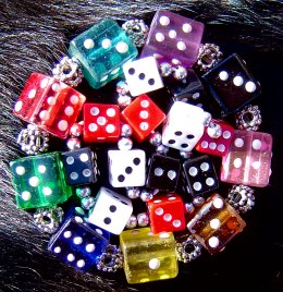 two dice bracelets contrasted with my cat Balor's black fur